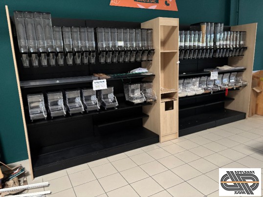 Gondole rayonnage supermarché : meuble épicerie vrac avec silos et bacs HL Display 