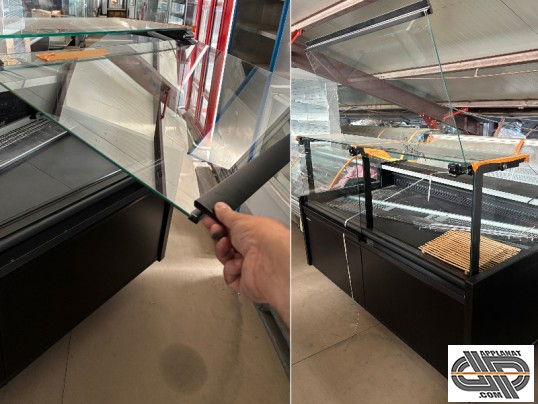 Comptoir vitrine froide grande profondeur  avec vitrage droit verre avant relevable