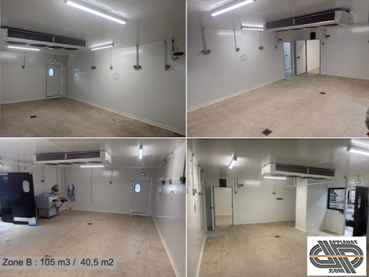 Zone B – 105 m³ / 40,5 m² - Cellule B du laboratoire agroalimentaire – grand volume avec évaporateur Friga Bohn accès double sens et baie de service v