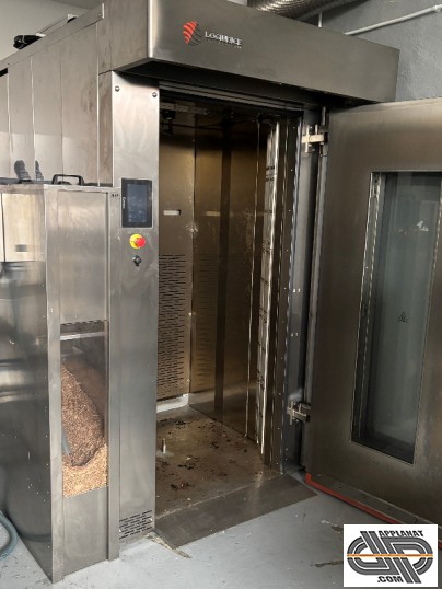 Four rotatif de boulangerie d'occasion marque : Logiudice Forni, gamme : VORTEX PELLET, modèle : LFRNP-6080 avec réserve à granulés de bois