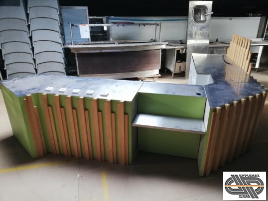 Banque d'accueil d'occasion ver anis et bois naturel