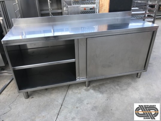 meuble bas inox avec placard et étagère , longueur 2 mètres - (meuble d'agencement d' occasion pour professionnels