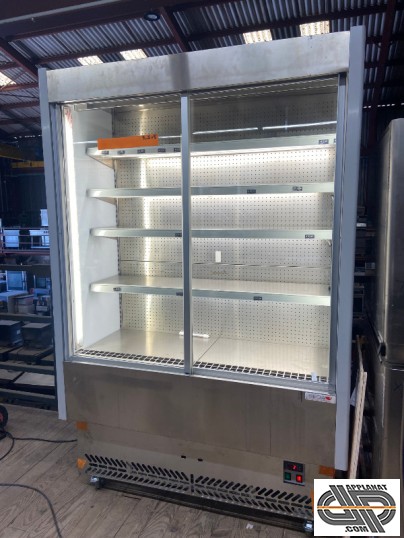 Vitrine murale réfrigérée avec portes vitrées finition inox , meuble froid d'occasion pour superette , snack, boulangerie , épicerie