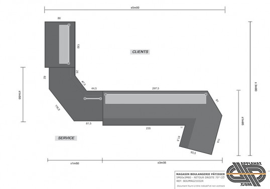 plan d'une vitrine de boulangerie pâtisserie d'occasion 